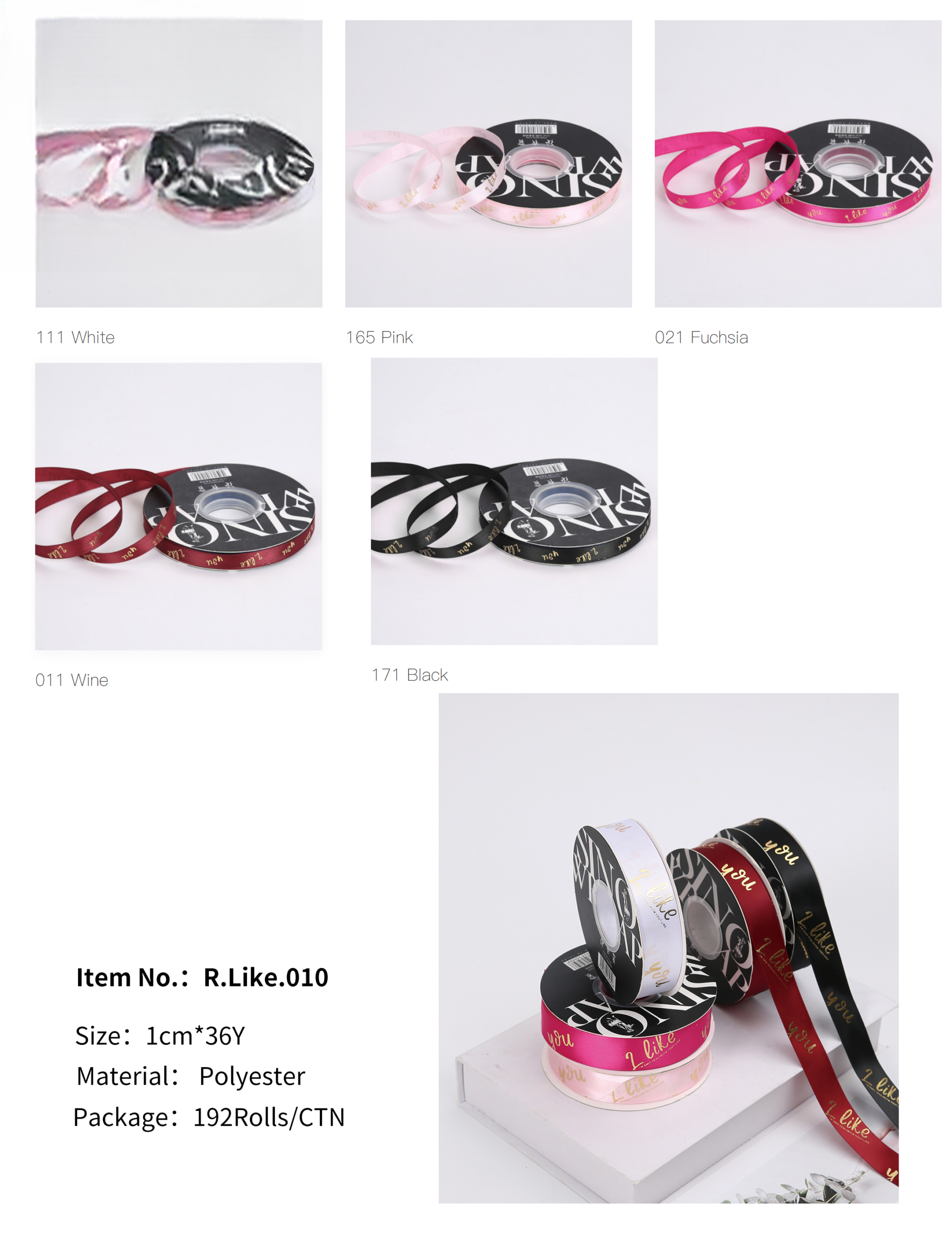 Ribbon TJ I like you-1cm(8rolls/pack) - 1cm*36Y - Image 8